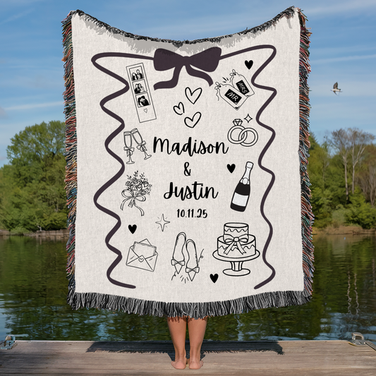Custom Wedding Blanket, Personalized Wedding gift, Hand Drawn Wedding Blanket
