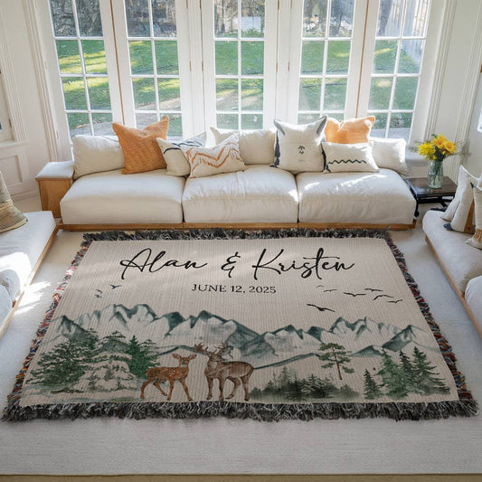 Mountain Adventure Personalized Couples Soft Woven Blanket gift for Newlyweds