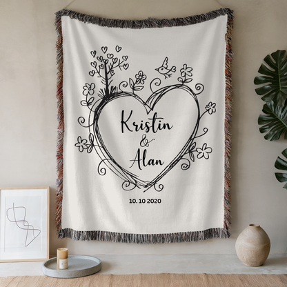 Personalized Wedding Cotton Woven Blanket with Custom Names & Est. Year