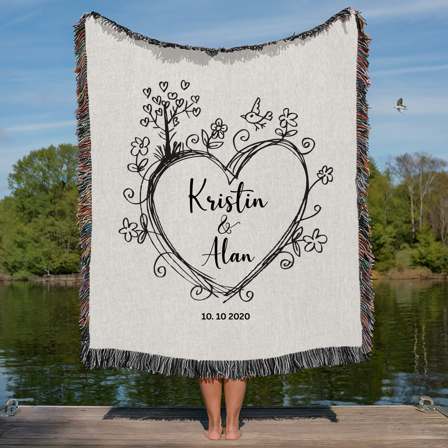 Personalized Wedding Cotton Woven Blanket with Custom Names & Est. Year