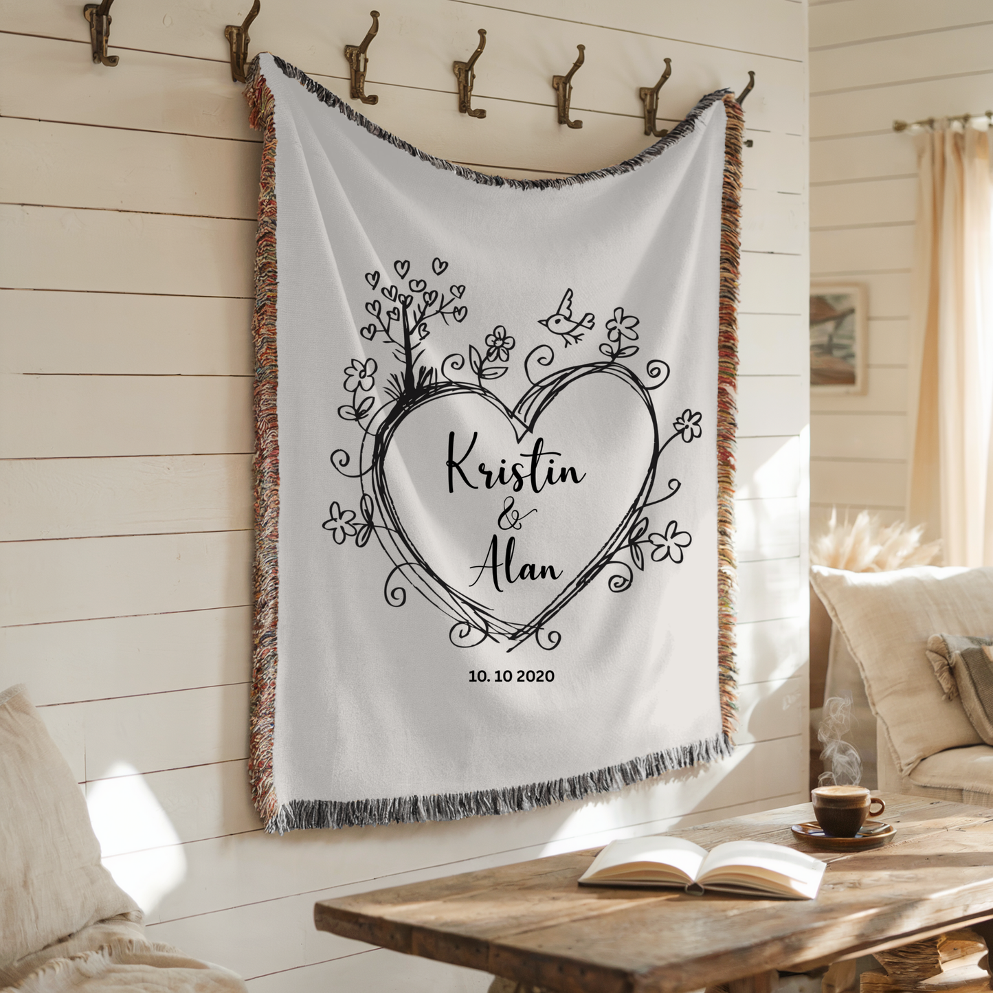 Personalized Wedding Cotton Woven Blanket with Custom Names & Est. Year