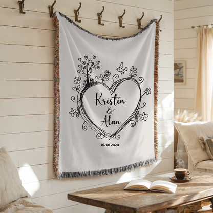 Personalized Wedding Cotton Woven Blanket with Custom Names & Est. Year