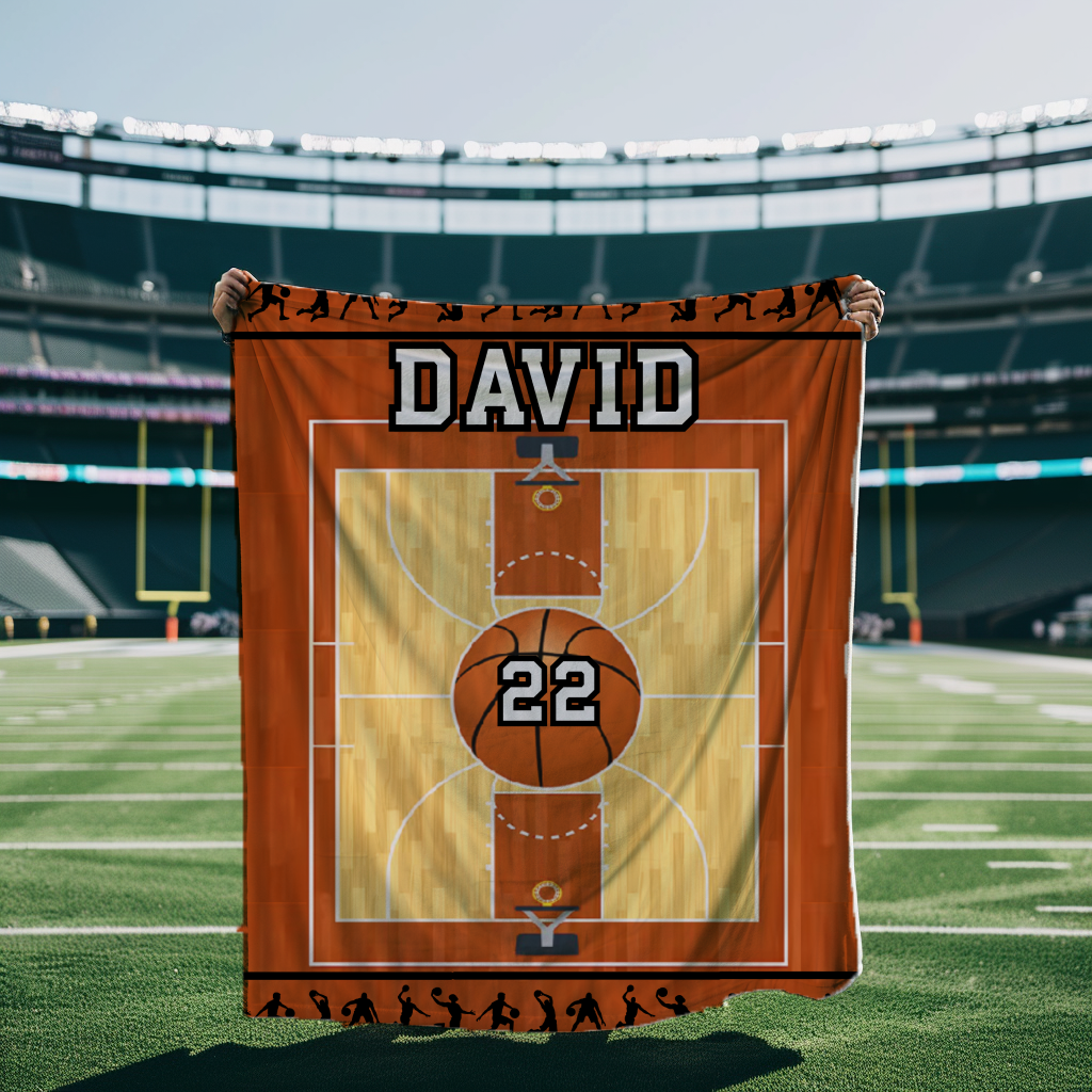 Personalized Basketball Blanket with Player Name & Number, Custom Sports Throw for Basketball Players