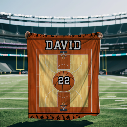 Personalized Basketball Blanket with Player Name & Number, Custom Sports Throw for Basketball Players