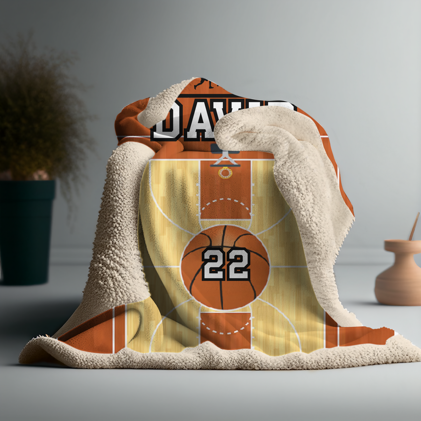 Personalized Basketball Blanket with Player Name & Number, Custom Sports Throw for Basketball Players