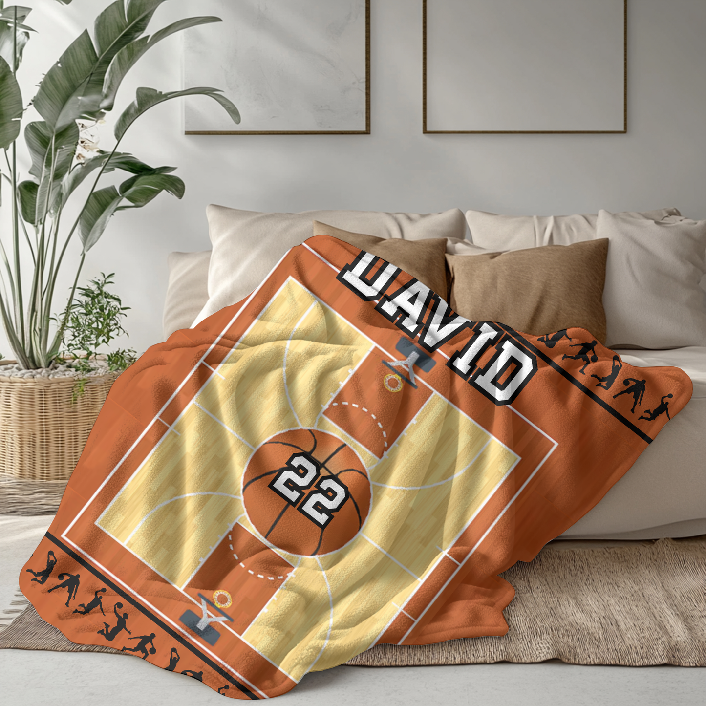 Personalized Basketball Blanket with Player Name & Number, Custom Sports Throw for Basketball Players