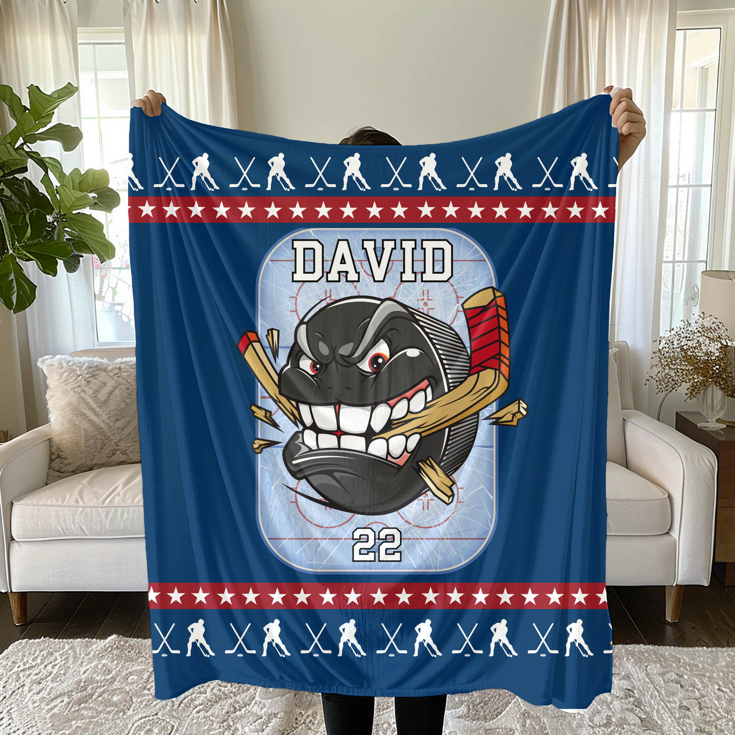 Personalized Ice Hockey Blanket with Player Name & Number