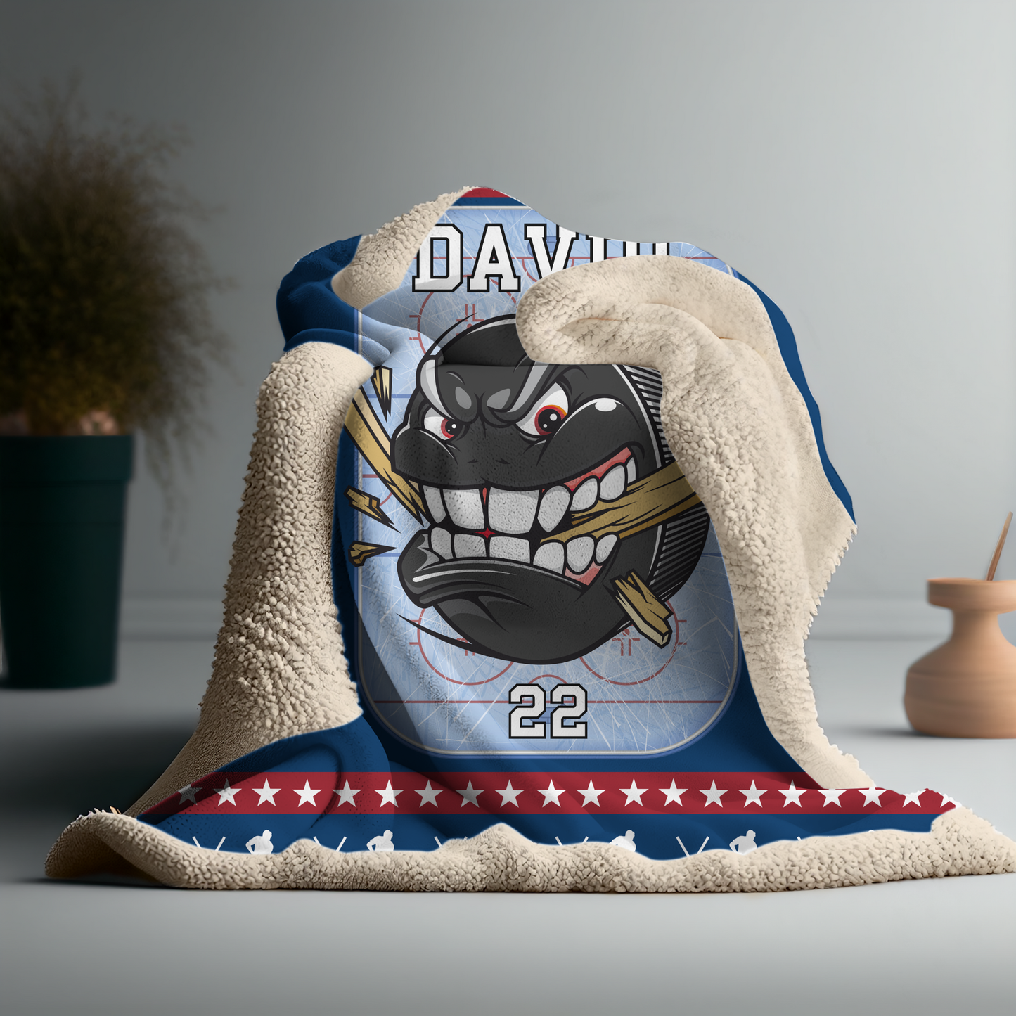 Personalized Ice Hockey Blanket with Player Name & Number