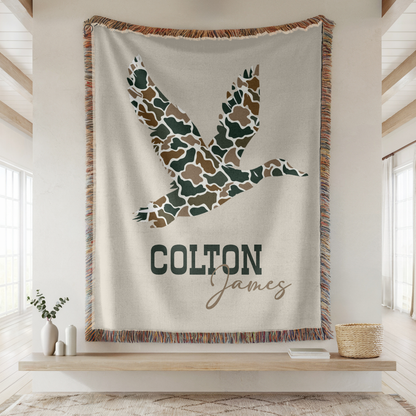 Personalized Camo Mallard Duck Baby Cotton Woven Blanket