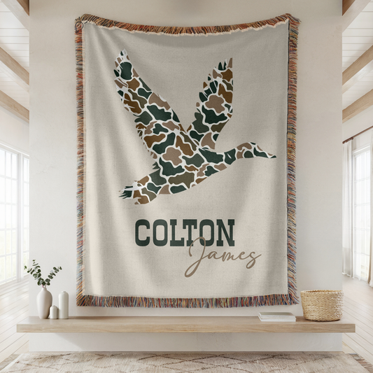 Personalized Camo Mallard Duck Baby Cotton Woven Blanket
