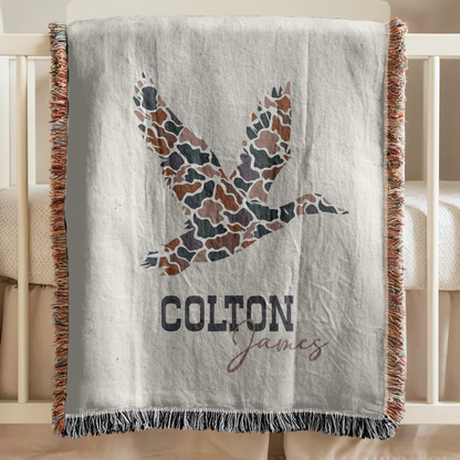 Personalized Camo Mallard Duck Baby Cotton Woven Blanket