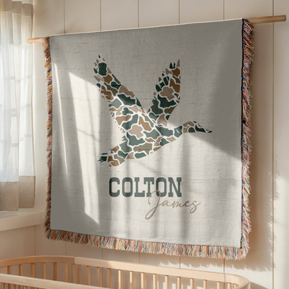 Personalized Camo Mallard Duck Baby Cotton Woven Blanket