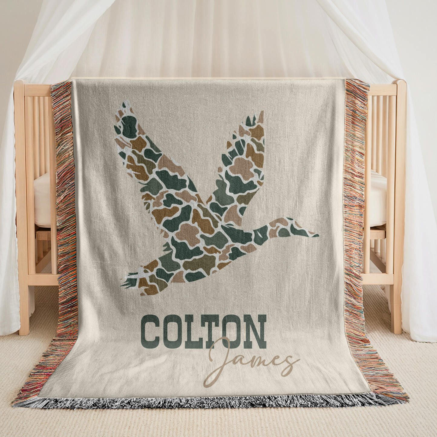 Personalized Camo Mallard Duck Baby Cotton Woven Blanket
