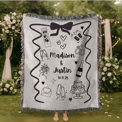 Custom Wedding Blanket, Personalized Wedding gift, Hand Drawn Wedding Blanket