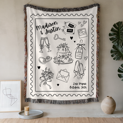 Personalized Wedding Blanket, Hand Drawn Wedding Blanket Gift