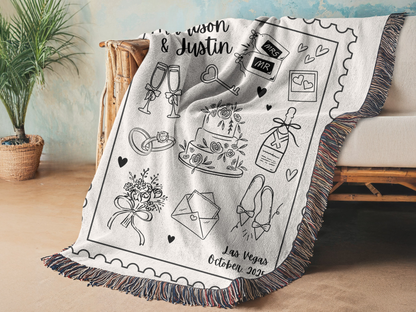 Personalized Wedding Blanket, Hand Drawn Wedding Blanket Gift