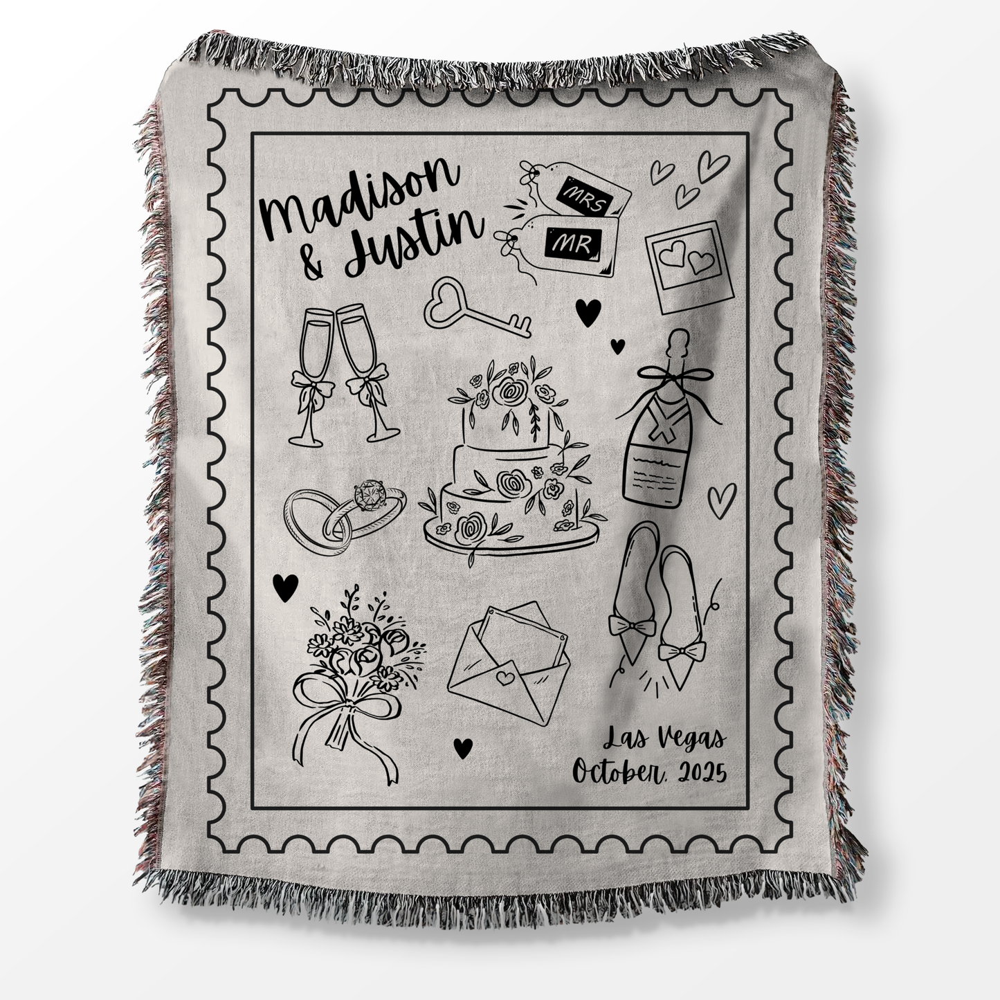 Personalized Wedding Blanket, Hand Drawn Wedding Blanket Gift