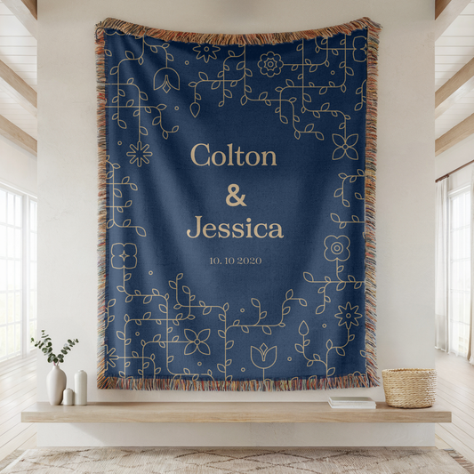 Personalized Wedding Blanket - Custom Name & Date Woven Throw