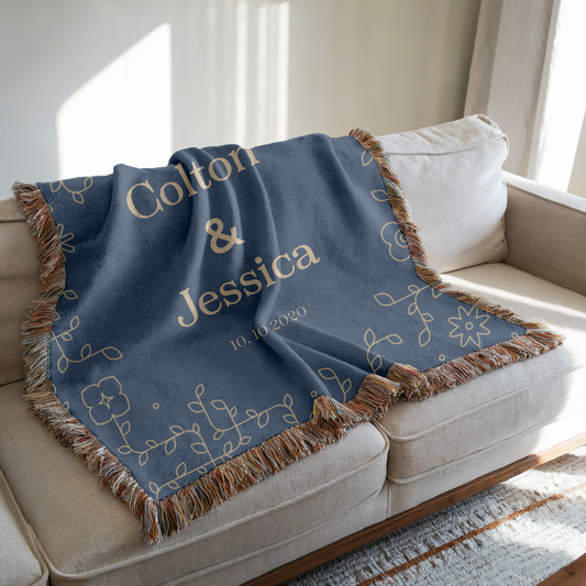 Personalized Wedding Blanket - Custom Name & Date Woven Throw