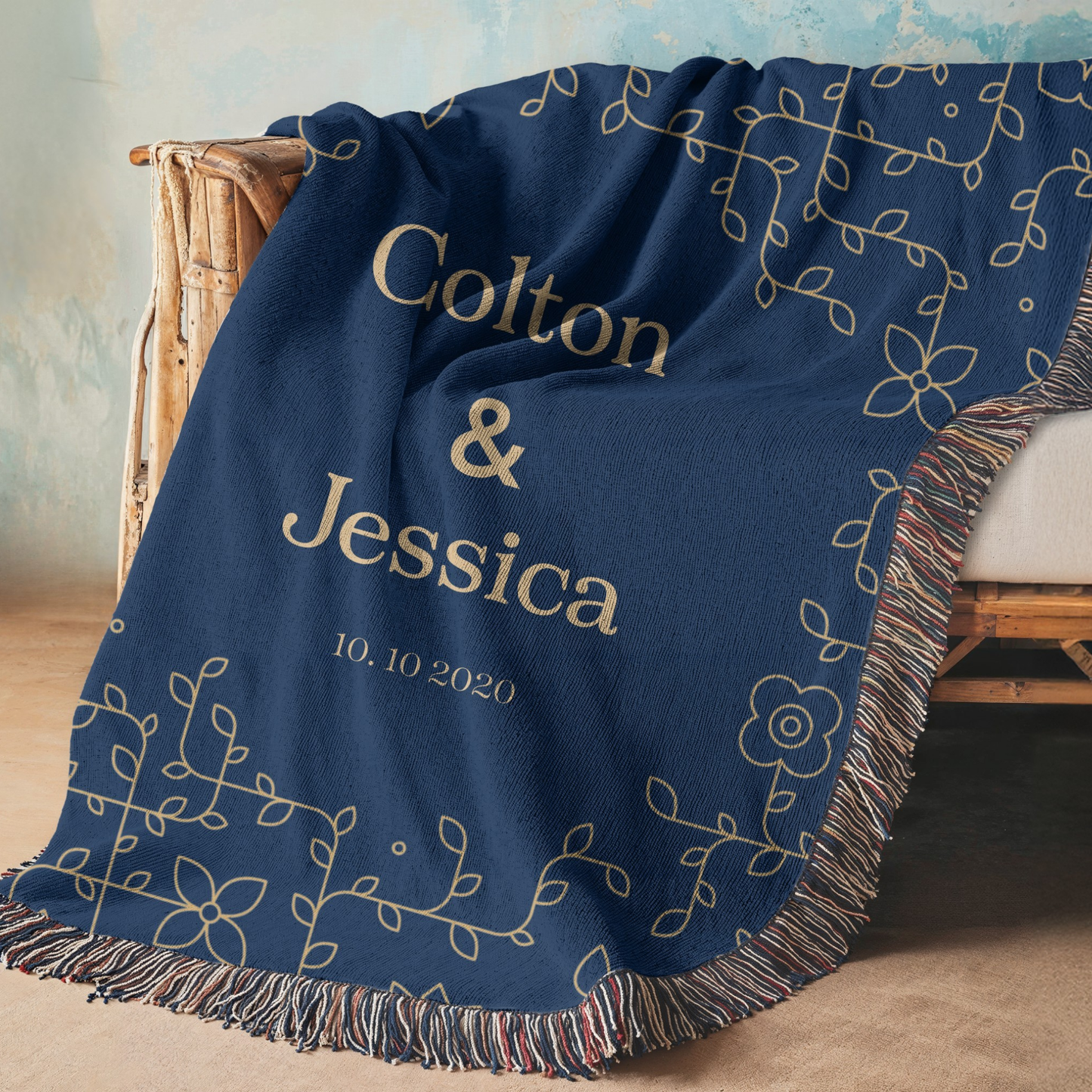 Personalized Wedding Blanket - Custom Name & Date Woven Throw
