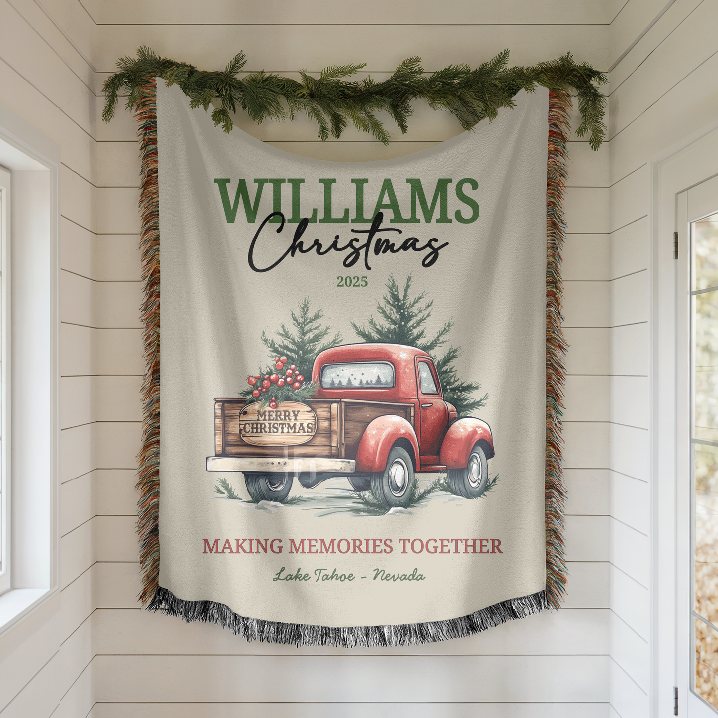 Personalized Christmas Woven Blanket Tapestry: Custom Family Christmas Gift