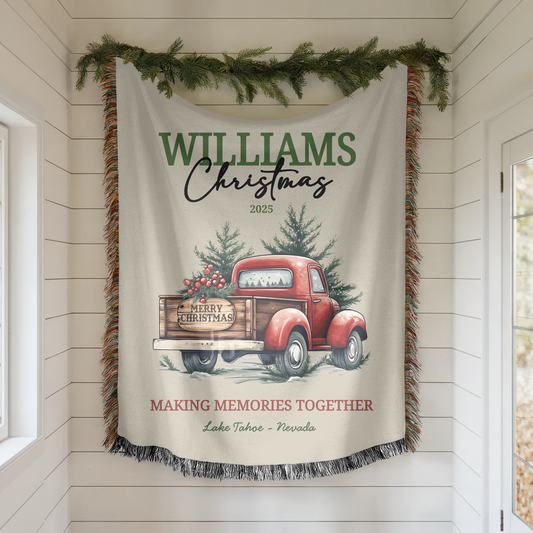 Personalized Christmas Woven Blanket Tapestry: Custom Family Christmas Gift