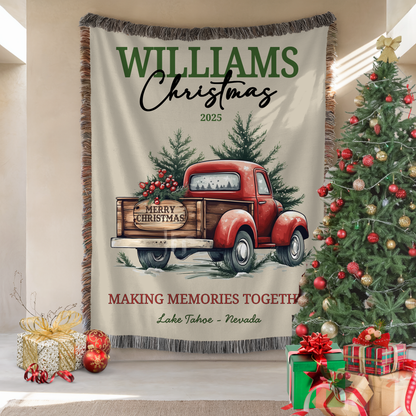 Personalized Christmas Woven Blanket Tapestry: Custom Family Christmas Gift