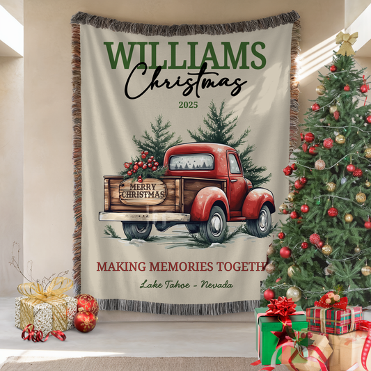 Personalized Christmas Woven Blanket Tapestry: Custom Family Christmas Gift