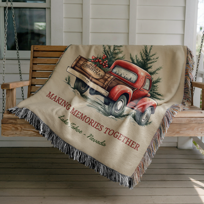 Personalized Christmas Woven Blanket Tapestry: Custom Family Christmas Gift