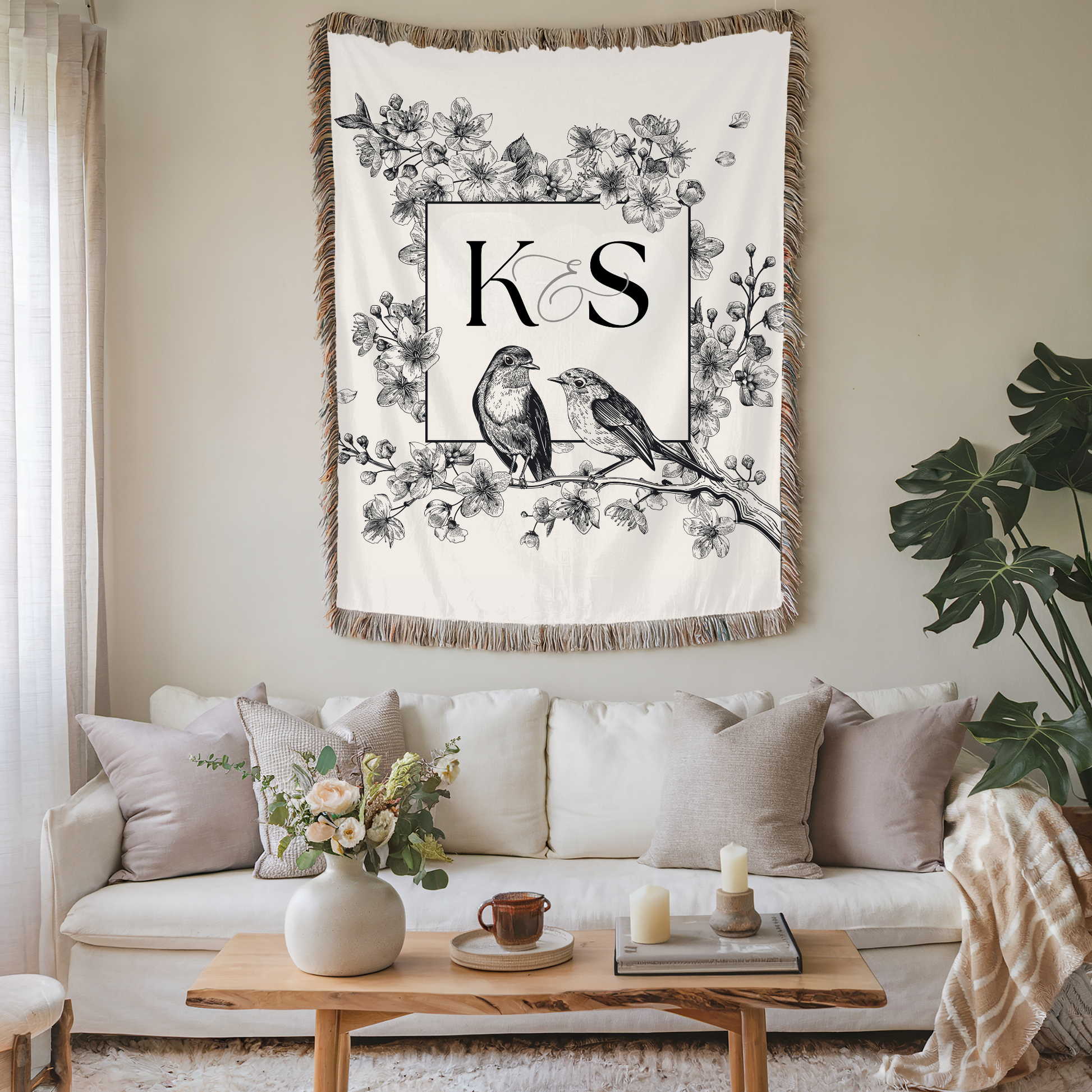 Personalized Wedding Anniversary monogram cotton woven blanket