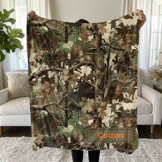 Personalized Realtree camouflage fleece blanket with custom name