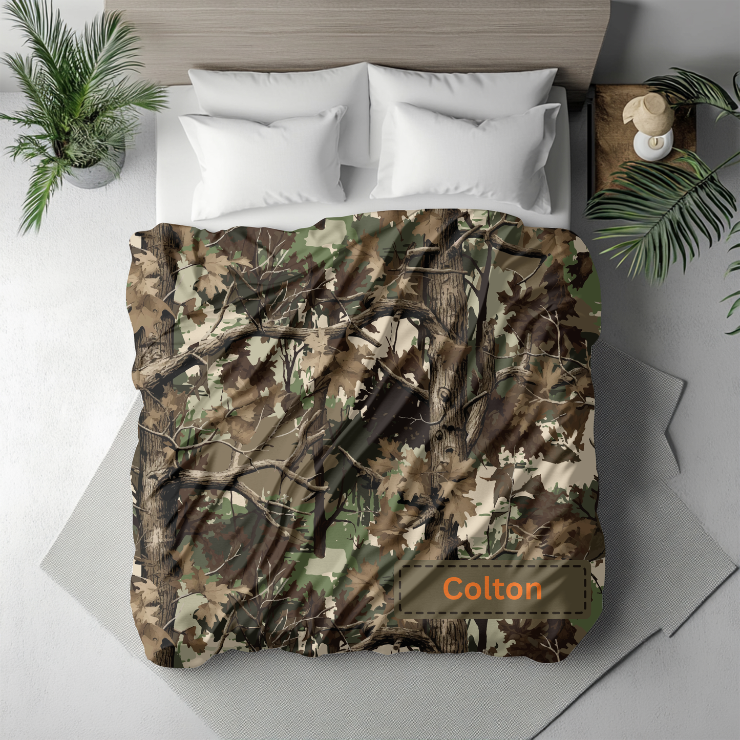 Personalized Realtree camouflage fleece blanket with custom name