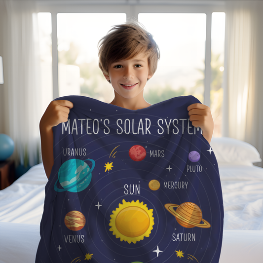 Personalized Solar System Name Blanket-Kids Space-Themed Educational Throw