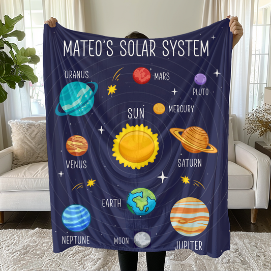Personalized Solar System Name Blanket-Kids Space-Themed Educational Throw