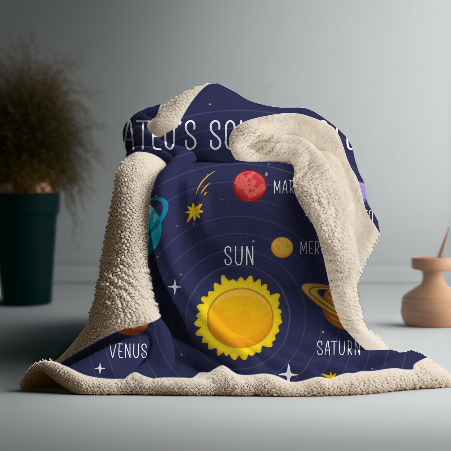 Personalized Solar System Name Blanket-Kids Space-Themed Educational Throw