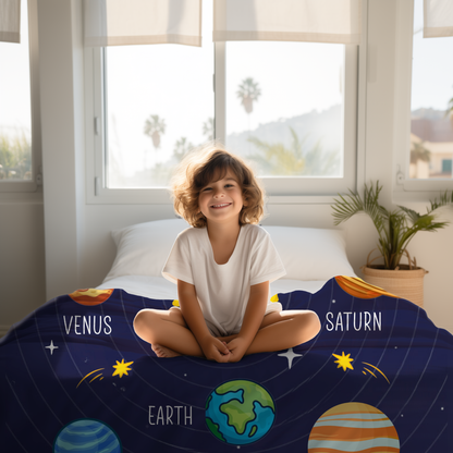 Personalized Solar System Name Blanket-Kids Space-Themed Educational Throw