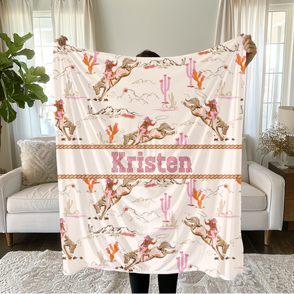 Custom Cowgirl Name Blanket – Western Fleece Throw for Girls