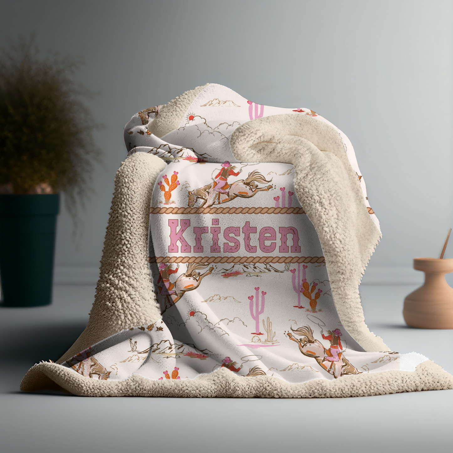 Custom Cowgirl Name Blanket – Western Fleece Throw for Girls