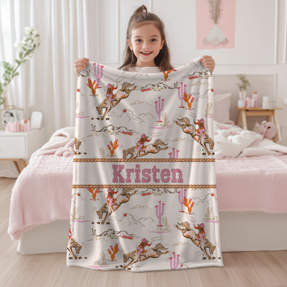 Custom Cowgirl Name Blanket – Western Fleece Throw for Girls