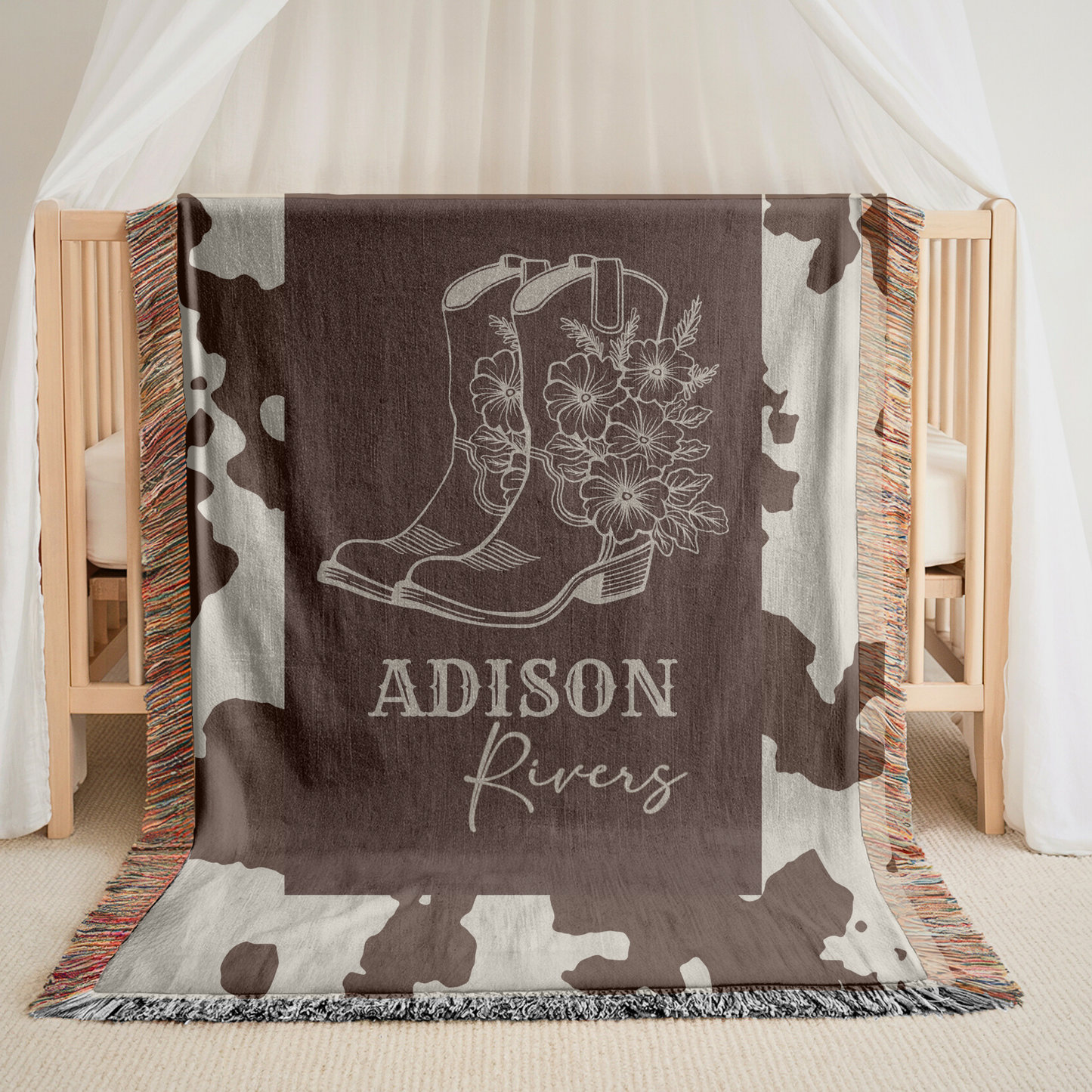 Western Cowgirl Name Woven Blanket – Custom Kids Blanket