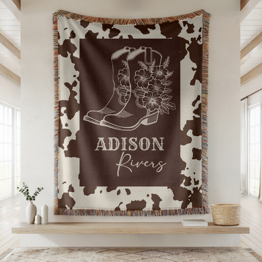 Western Cowgirl Name Woven Blanket – Custom Kids Blanket
