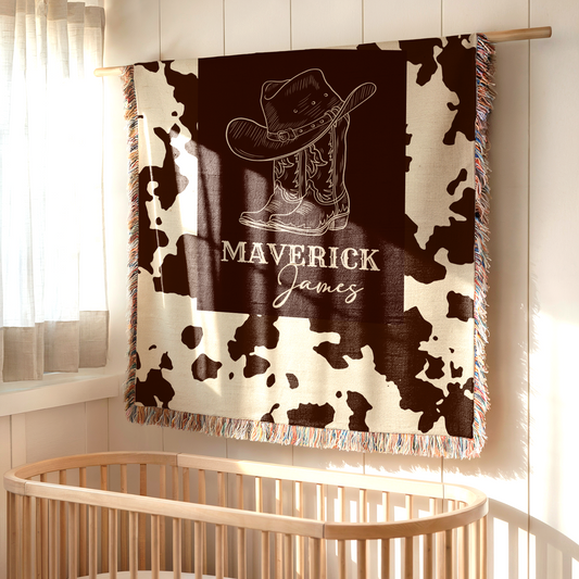 Cowboy Boots and Hat Name Woven Blanket – Personalized Western Throw