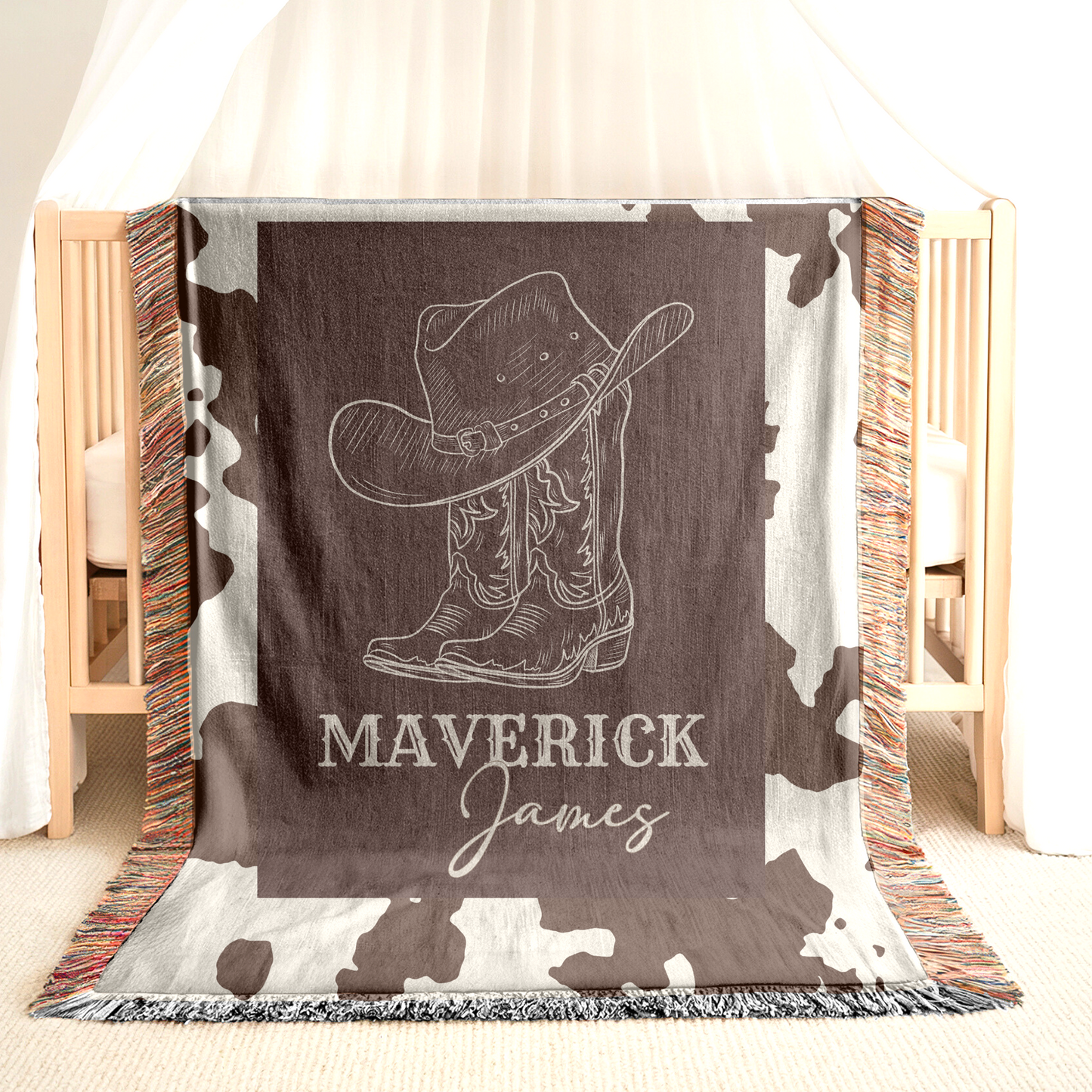 Cowboy Boots and Hat Name Woven Blanket – Personalized Western Throw