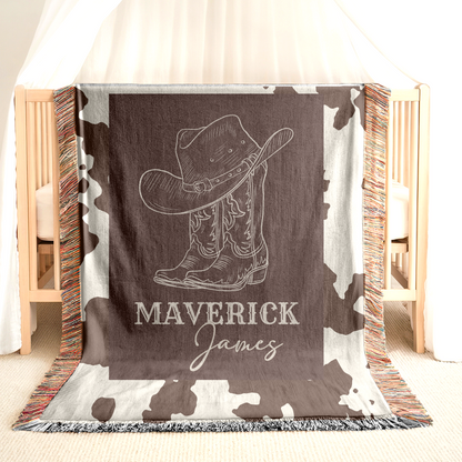 Cowboy Boots and Hat Name Woven Blanket – Personalized Western Throw