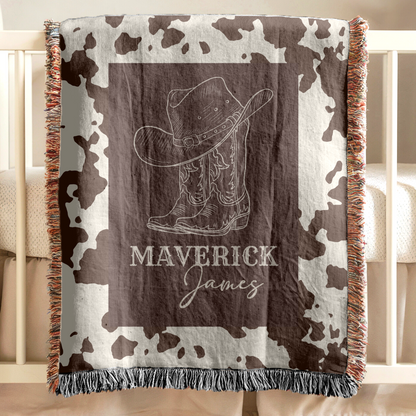 Cowboy Boots and Hat Name Woven Blanket – Personalized Western Throw