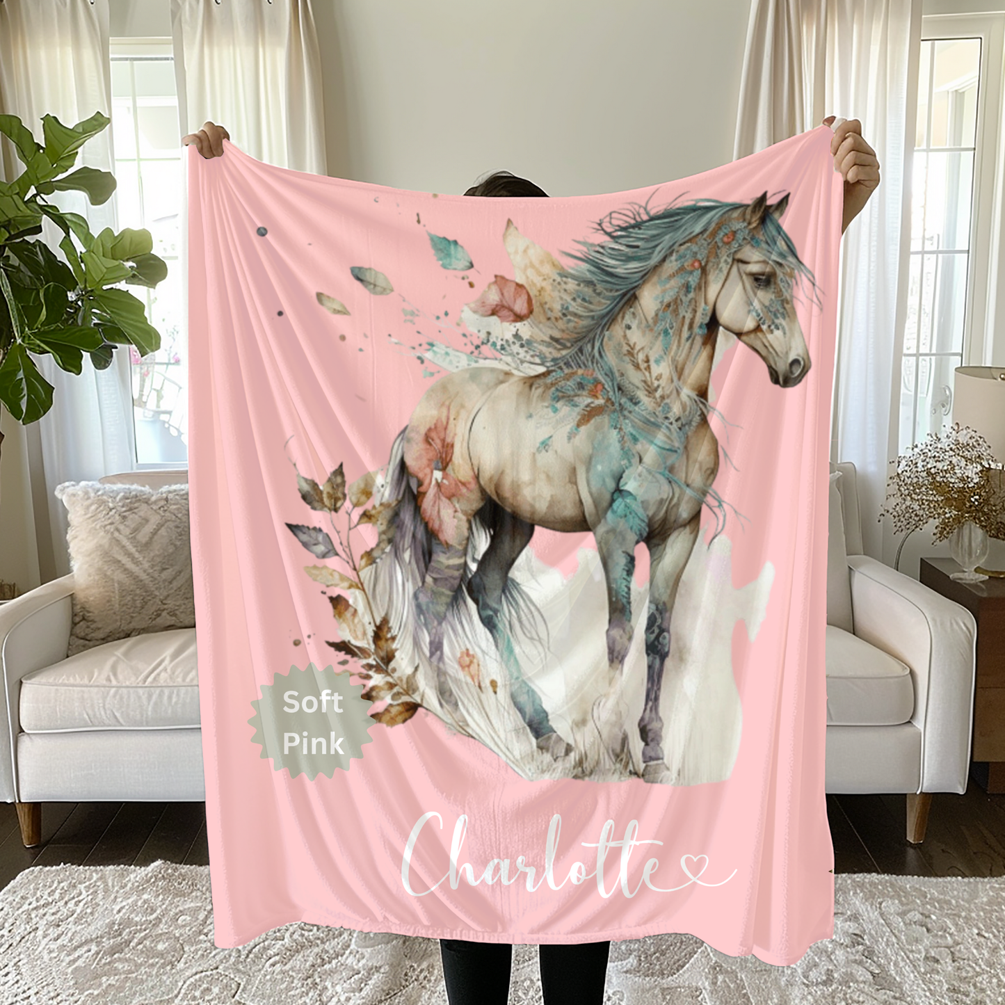 Custom Watercolor Horse Blanket: Equestrian Gift