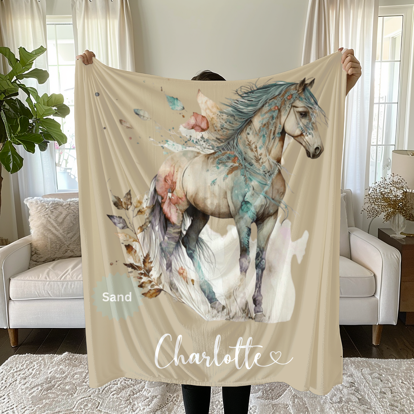 Custom Watercolor Horse Blanket: Equestrian Gift