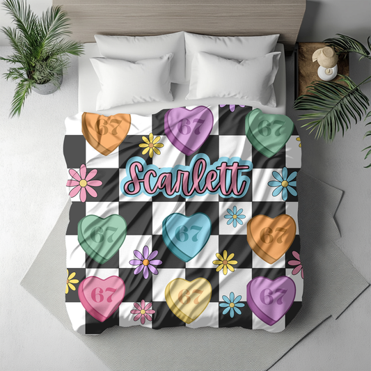 Personalized 67 Valentines Day Candy Heart Blanket