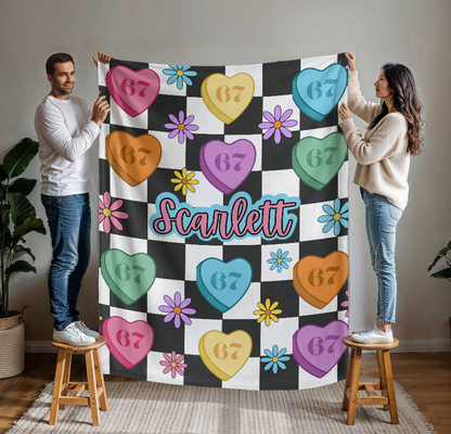 Personalized 67 Valentines Day Candy Heart Blanket