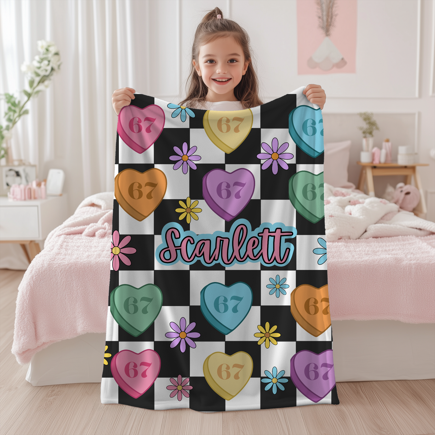 Personalized 67 Valentines Day Candy Heart Blanket